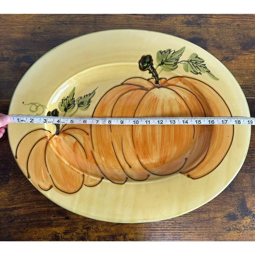Williams Sonoma Fall Harvest Pumpkin Hand Painted Oval Serving Platter Italy
